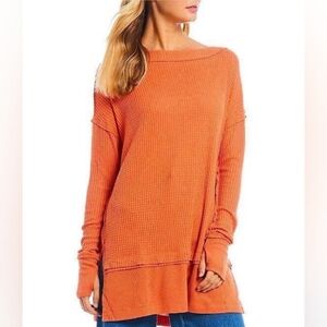 NWOT FREE PEOPLE North Shore Thermal Tunic Bright Coral Orange Size Small